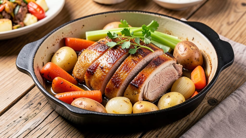 Boiled Dinner Recipe With Pork Shoulder: Celery Crown Crunch Over Savory Meat Harmony