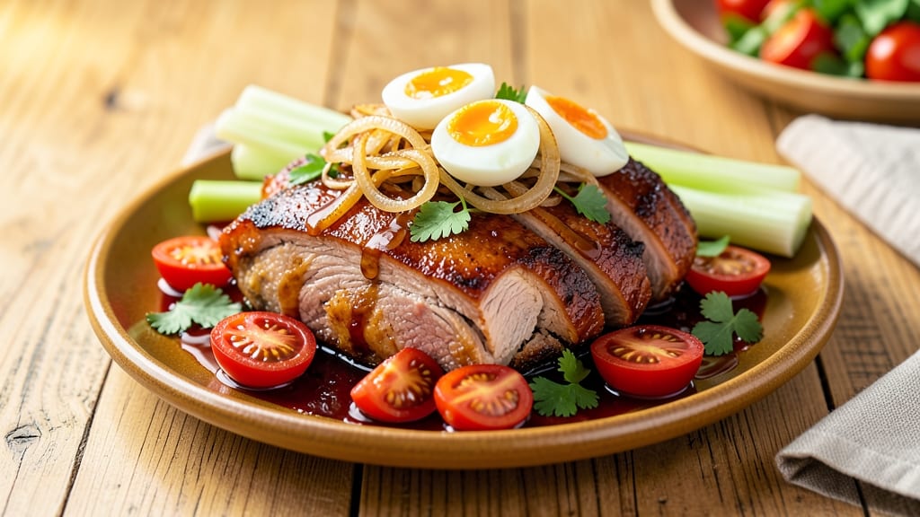 Pork Afritada Recipe Batangas Style: Vinegar-Braised Pork with Silky Eggs and Crispy Celery Crowns
