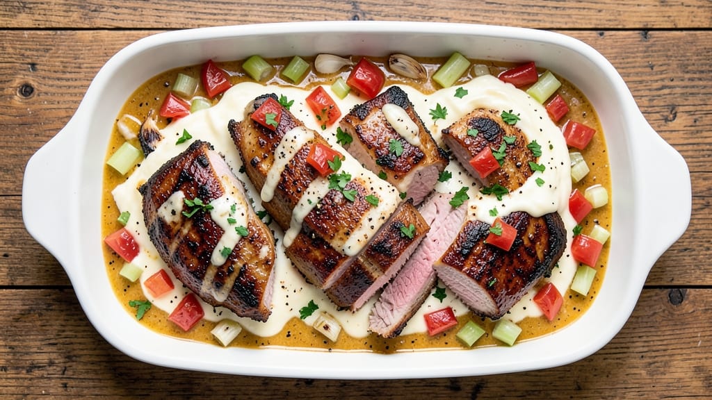 Casserole Kitchen Pork Chop Recipe: Celery Crown Crunch Over Silky Poached Eggs